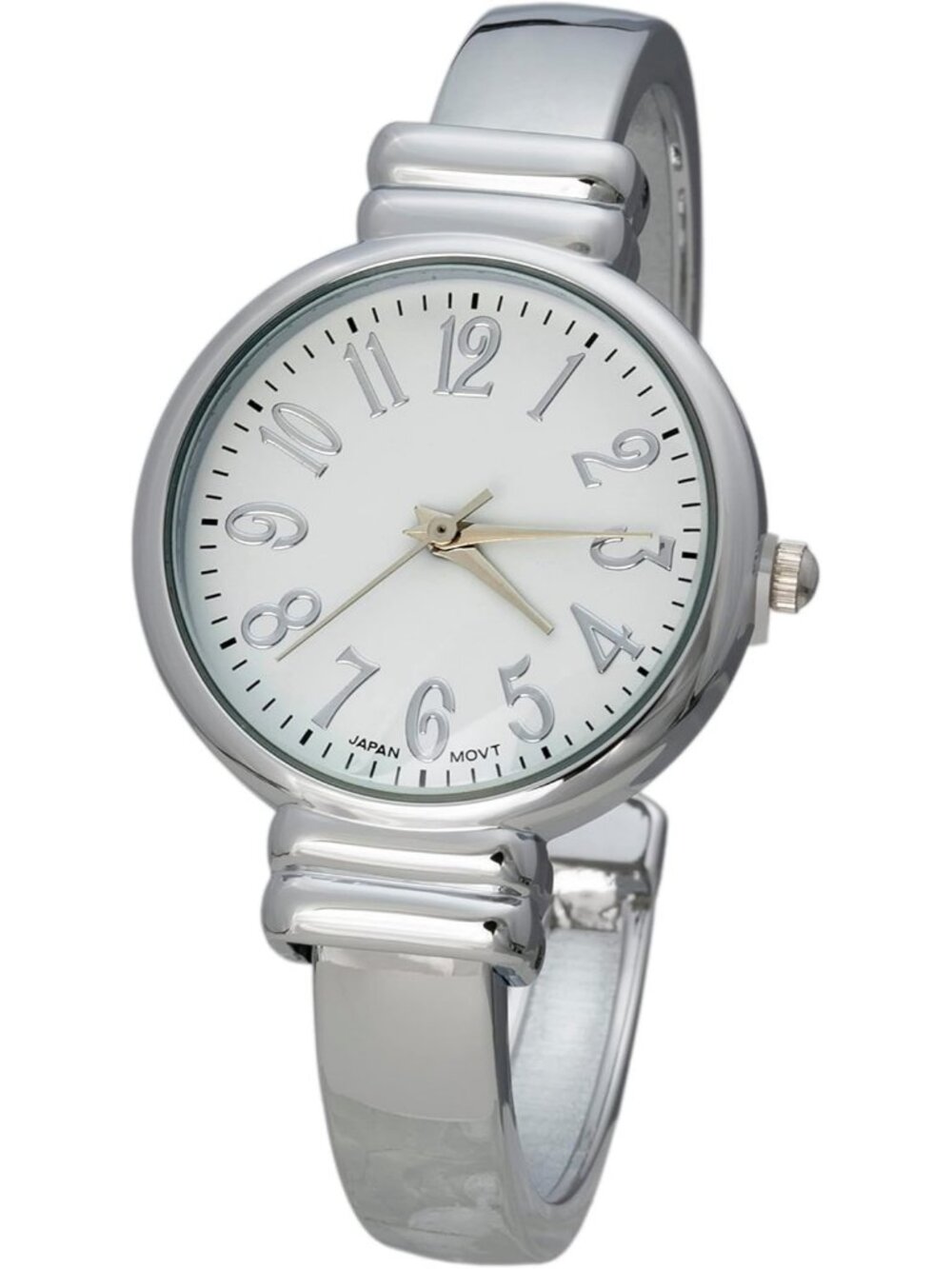 Women's Silver White Analog Quartz Metal hinged Pearl Cuff Bracelet Wrist Watch